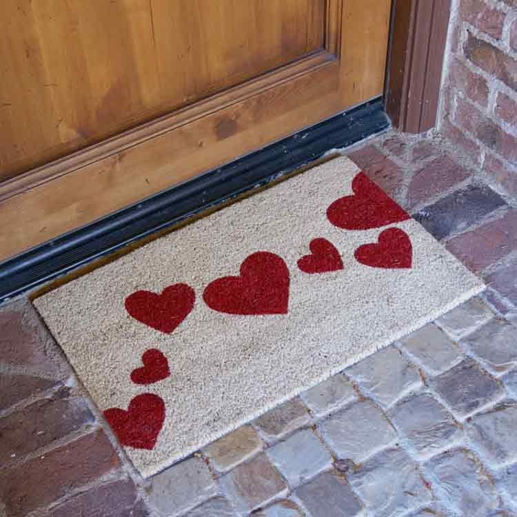 Doormat Heart Pattern Graphic Print Natural Fiber Appearance Casual