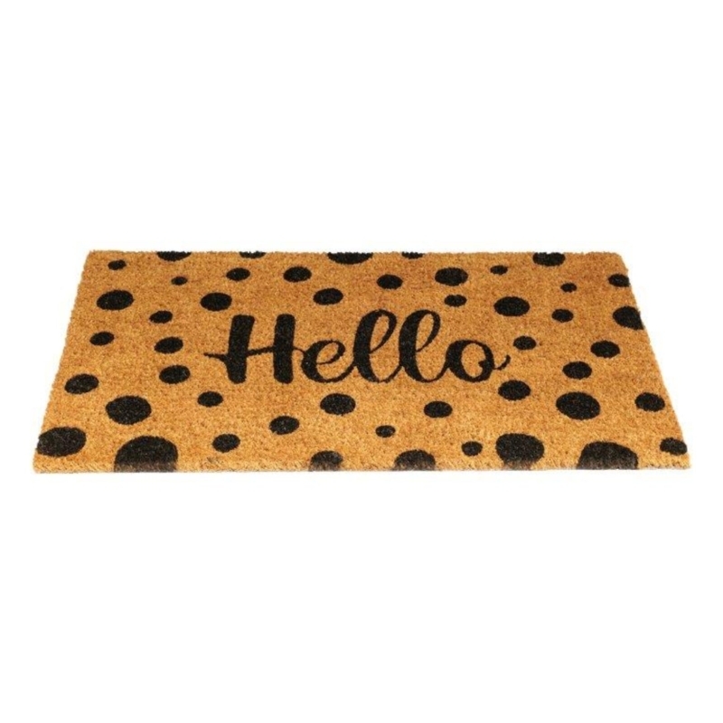 Doormat Hello Script Black Polka Dot Coir Whimsical Front Door