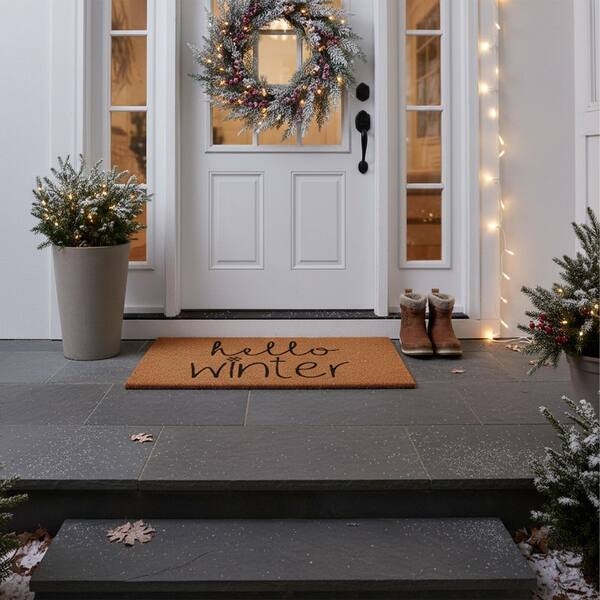 Doormat Hello Winter Text Coir Like Festive Traditional