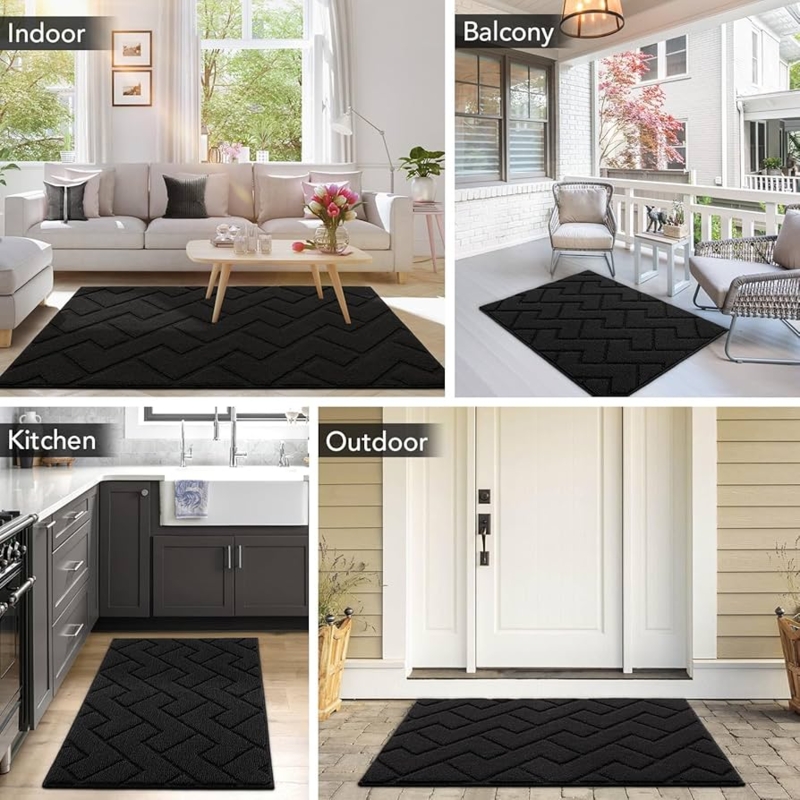 Doormat Herringbone Pattern Black Low Profile Modern Entryway Mat Ideas