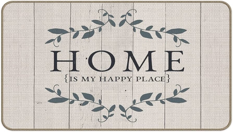 Doormat Inspirational Quote Leafy Vine Border Home Is My Happy Place Rug