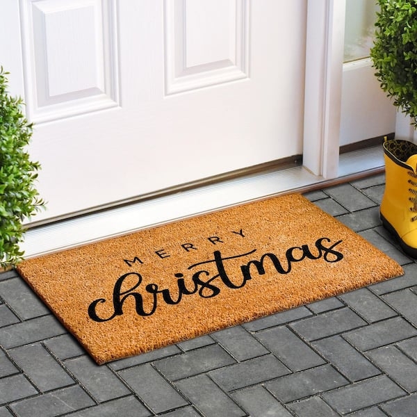 Doormat Large Scale Script Typography Coir, Festive, Natural Coir Holiday Mat Inspiration