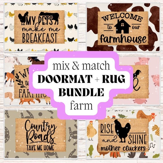 Doormat Layered Rug Bundle Cow Print Floral Pattern Humorous Farm Quotes