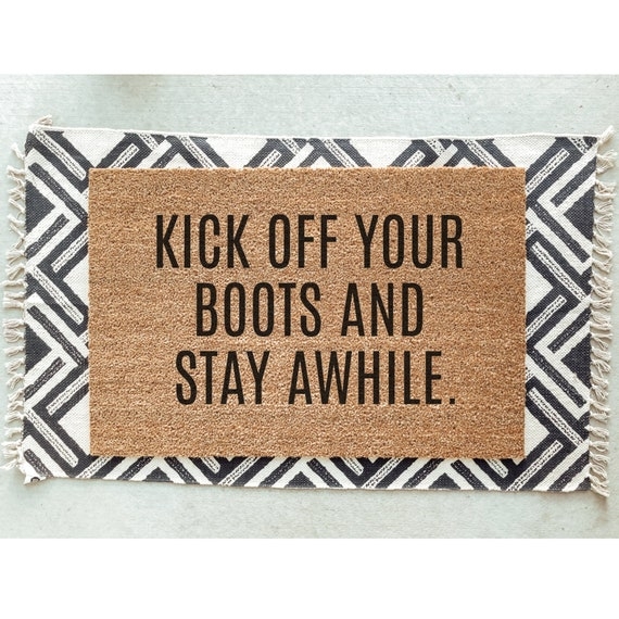 Doormat Layered Rug Look Coir Material Typographic Print Modern Farmhouse