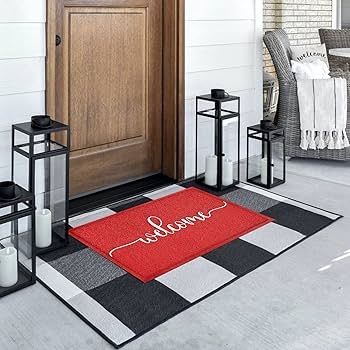 Doormat Layered Rug Look Red Script Text Modern Farmhouse Porch