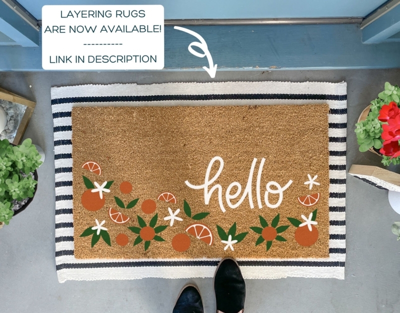 Doormat Layered Rug Styling Fruit Pattern Hello Script Entryway Ideas