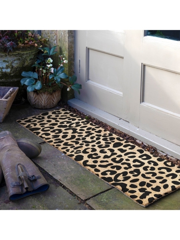 Doormat Leopard Print Runner Shape Natural Tan Base Patio Entryway
