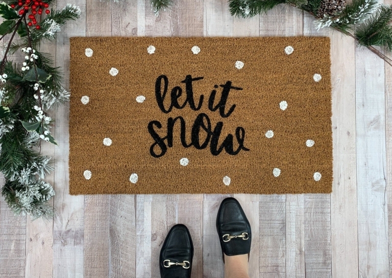 Doormat Let It Snow Script Polka Dot Coarse Festive Winter Decor