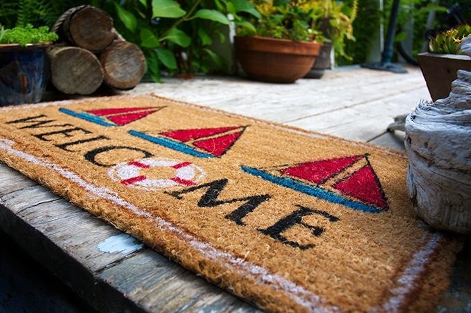 Doormat Life Ring Typography Sailboat Graphics Coir Beach House