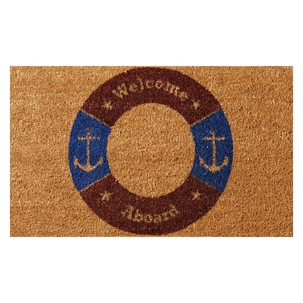 Doormat Lifebuoy Design Welcome Aboard Text Coir Maritime Inspired