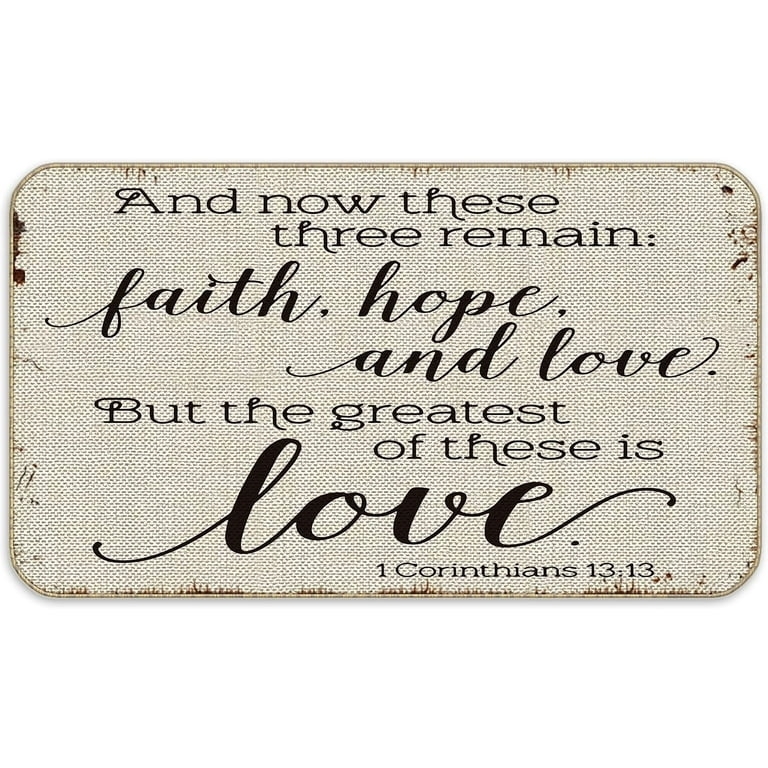 Doormat Linen Like Texture Scripture Print Distressed Edge