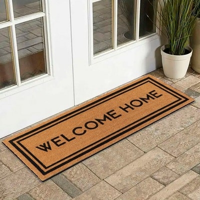 Doormat Long Profile "WELCOME HOME" Typography Double Border Farmhouse