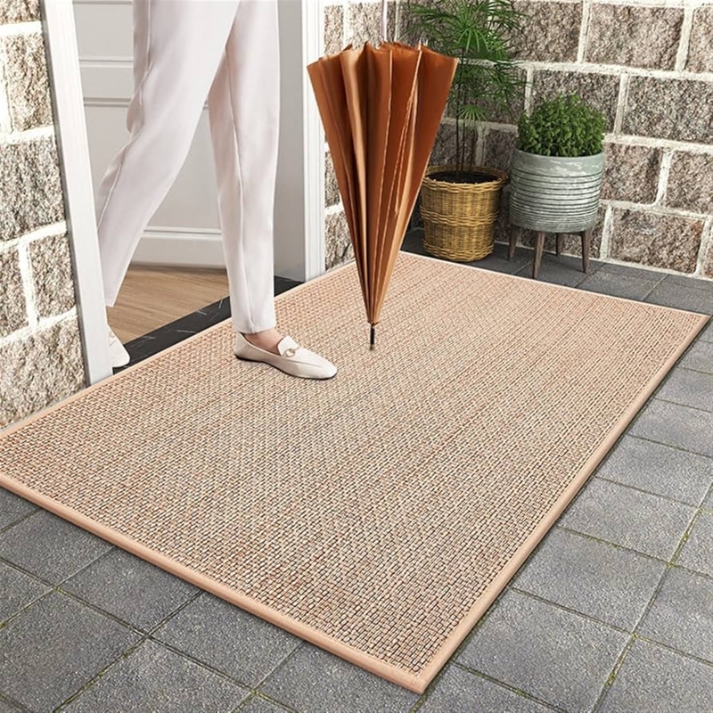Doormat: Low Profile Braided Texture Woven Porch Rug Layout