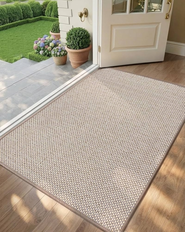 Doormat Low Profile Entryway Rug Khaki, Tight Woven Texture.