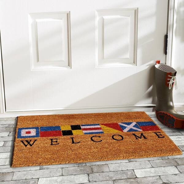 Doormat Maritime Signal Flags Coir Welcome Text for Front Door