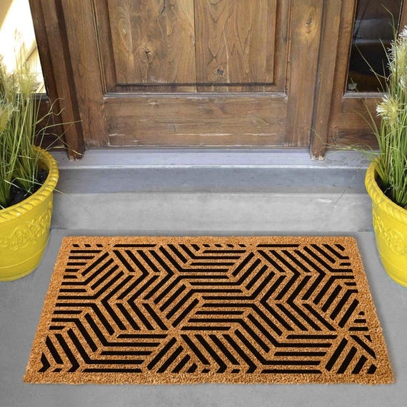 Doormat Maze Geometric Pattern High Contrast Coir Modern