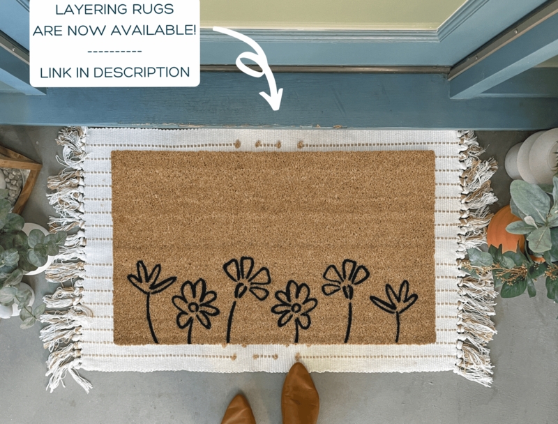 Doormat Minimalist Floral Print Black Line Art Coir Boho Porch Decor
