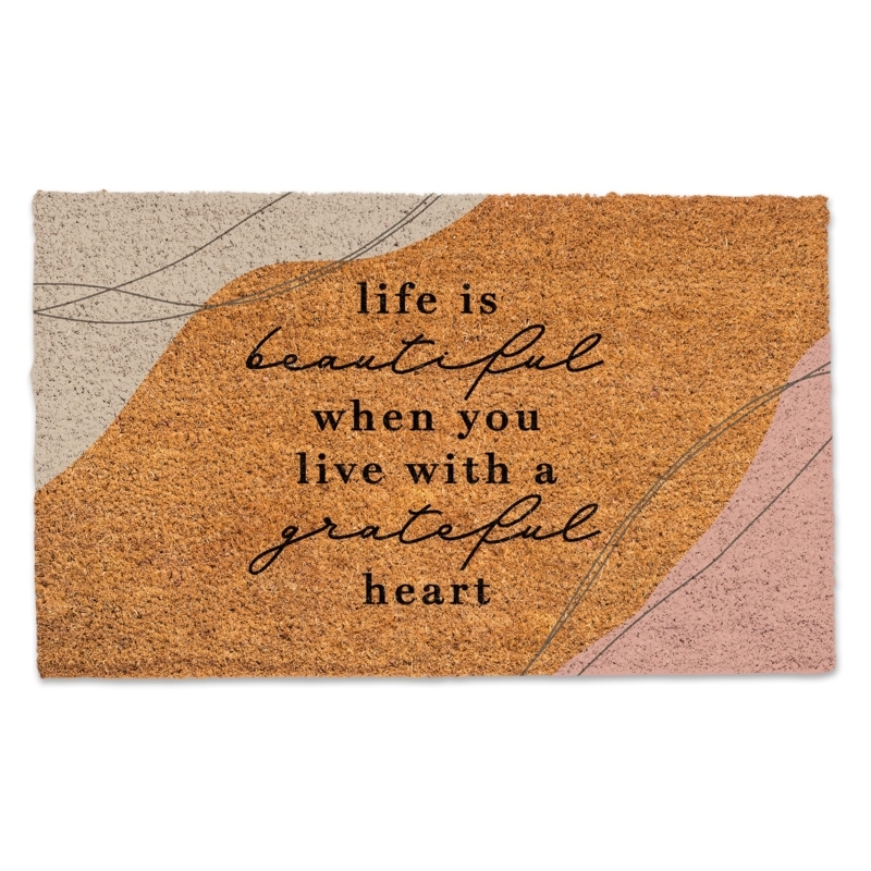 Doormat Mixed Typography Abstract Color Blocking Grateful Heart Pink