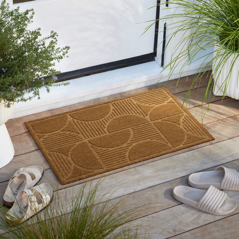 Doormat Modern Carved Relief Geometric Pattern Linear Grooves