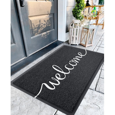 Doormat Modern Charcoal Welcome Mat Large Script Cursive Text