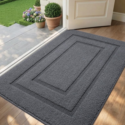 Doormat Modern Minimalist Recessed Border, Charcoal Gray.