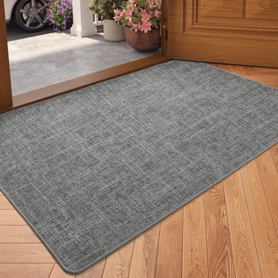 Doormat Modern Woven Texture, Dark Gray Low-Profile Design.