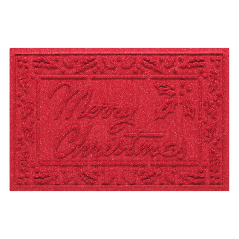 Doormat Molded Script Holly Border Raised Lettering Festive