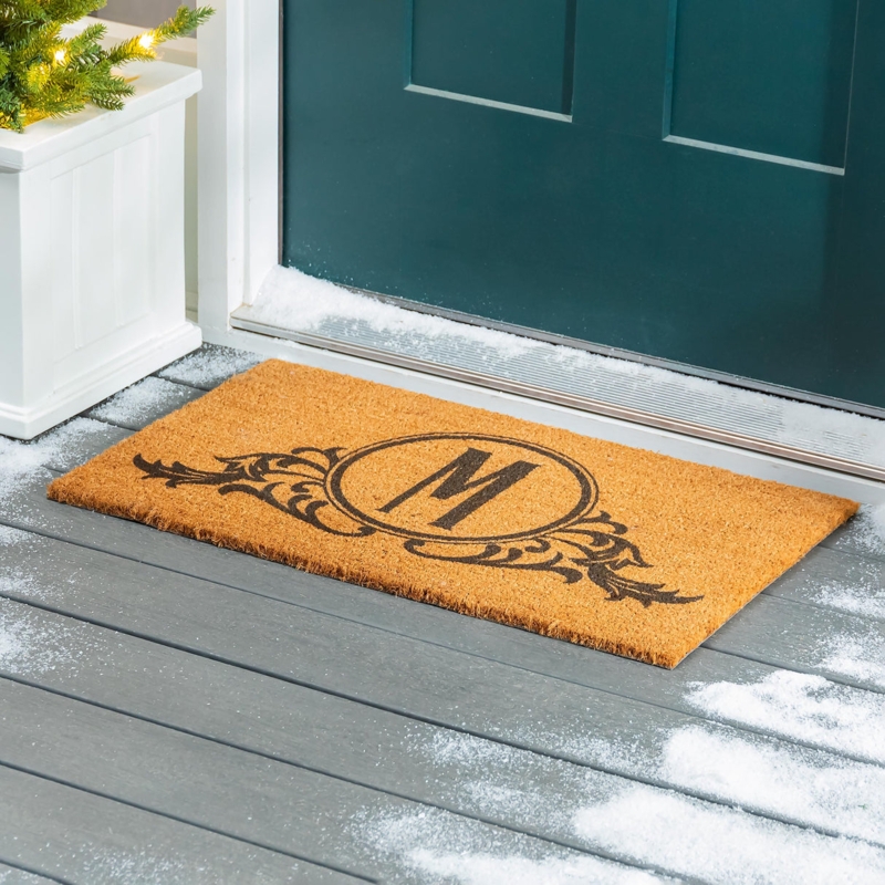 Doormat Monogram Coir Material Scrolled Accents Traditional Entryway