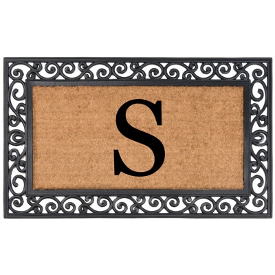 Doormat Monogrammed Scrolled Border Design Rubber Like Coir Fiber