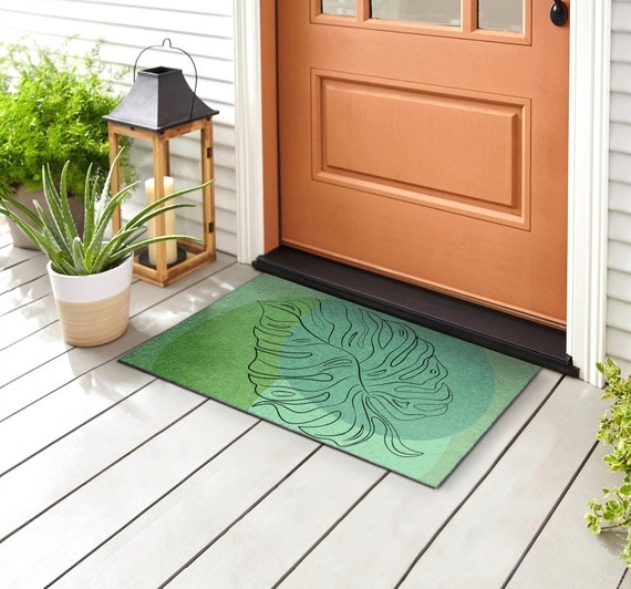 Doormat Monstera Leaf Graphic Tonal Green Modern Boho Entry Rug