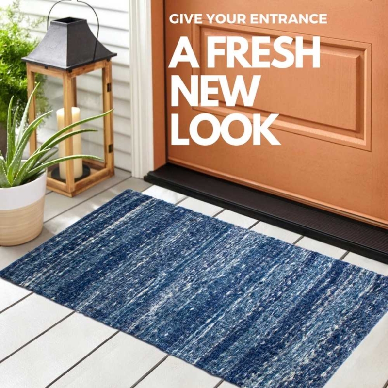 Doormat Mottled Texture Ocean Blue Hues Navy Blue Variegated Outdoor Rug