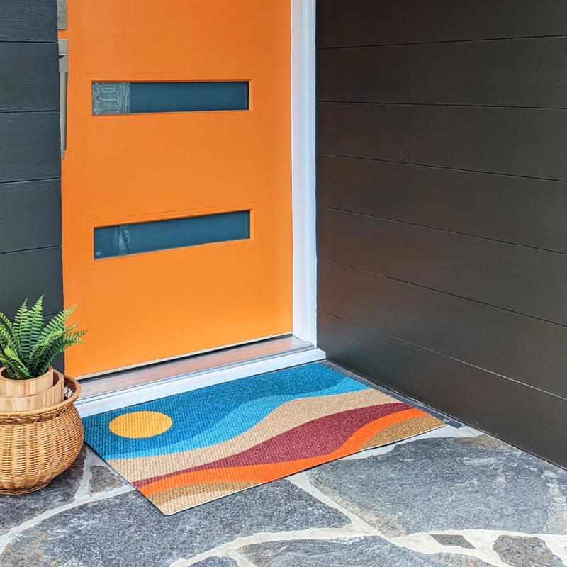 Doormat Mountain Sunset Graphic Low Profile Woven Texture