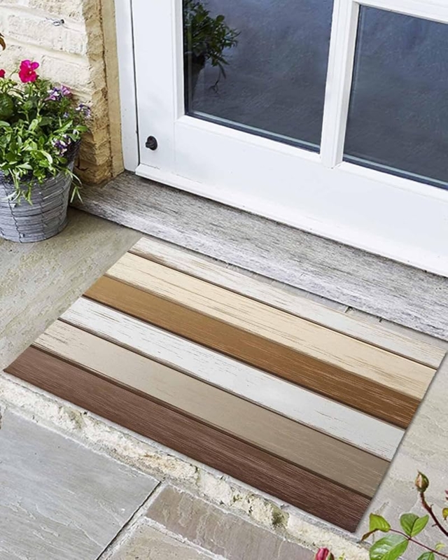 Doormat Multi Tone Planks Wood Grain Stripes Neutral Pattern Outdoor Mat