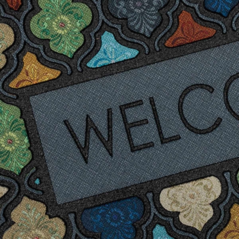 Doormat Multicolor Lattice Pattern Bold Typography Coarse Fiber Mat