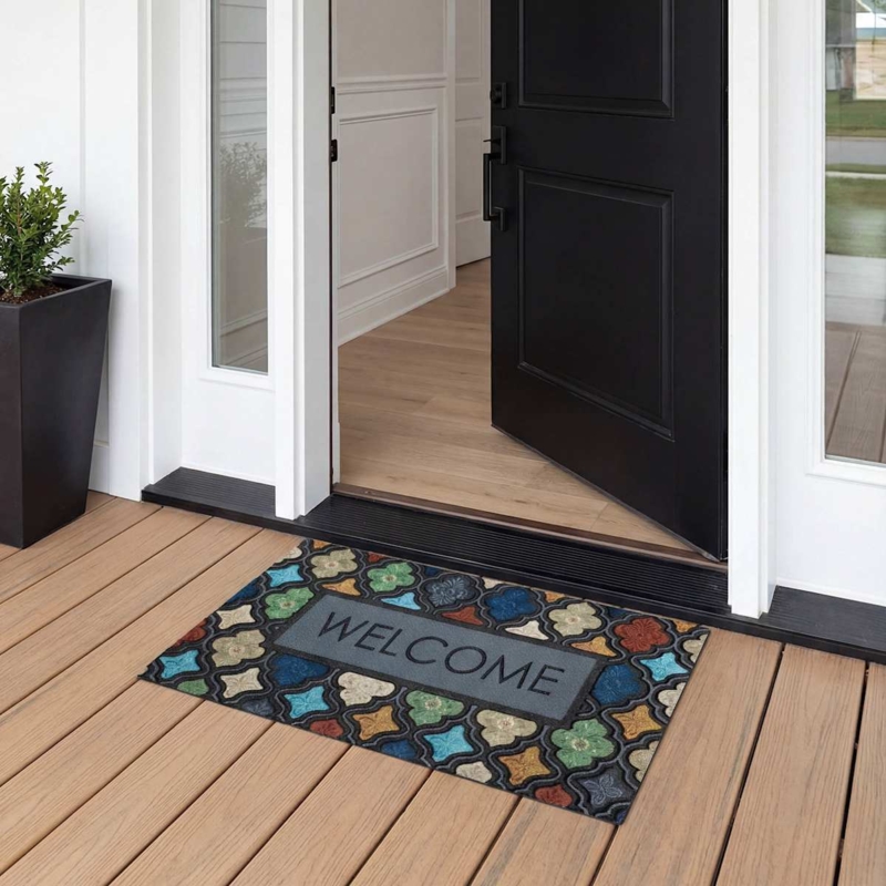 Doormat Multicolor Lattice Welcome Panel Low Profile Transitional Style