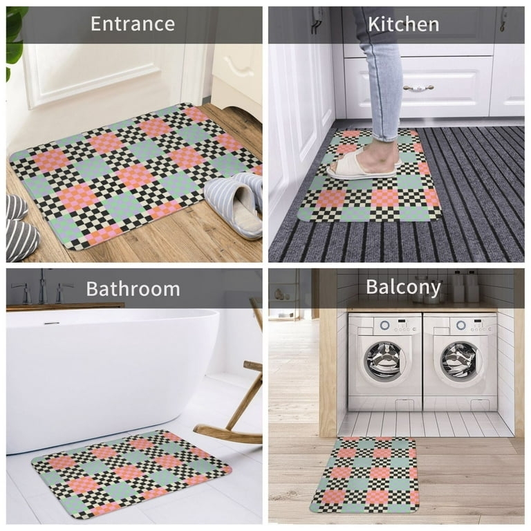 Doormat Multicolored Grid Whimsical Thin Silhouette Colorful