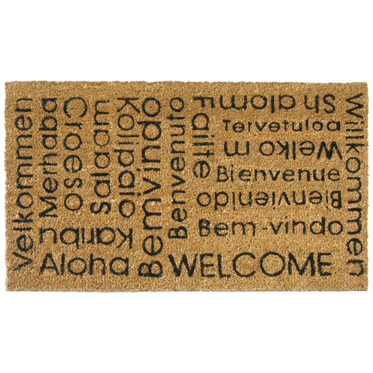 Doormat Multilingual Welcome Global Style Coir Mat with Black Text