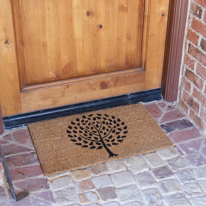 Doormat Natural Coco Coir Rustic Tree Motif Entryway