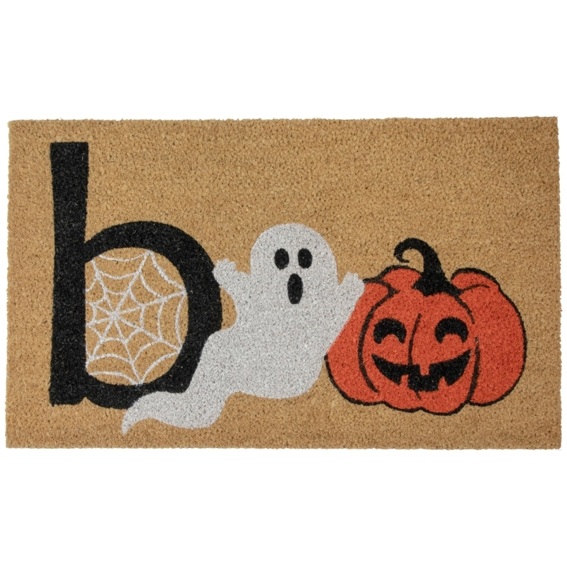 Doormat Natural Coir "Boo" Graphic with Ghost & Pumpkin Halloween Decor