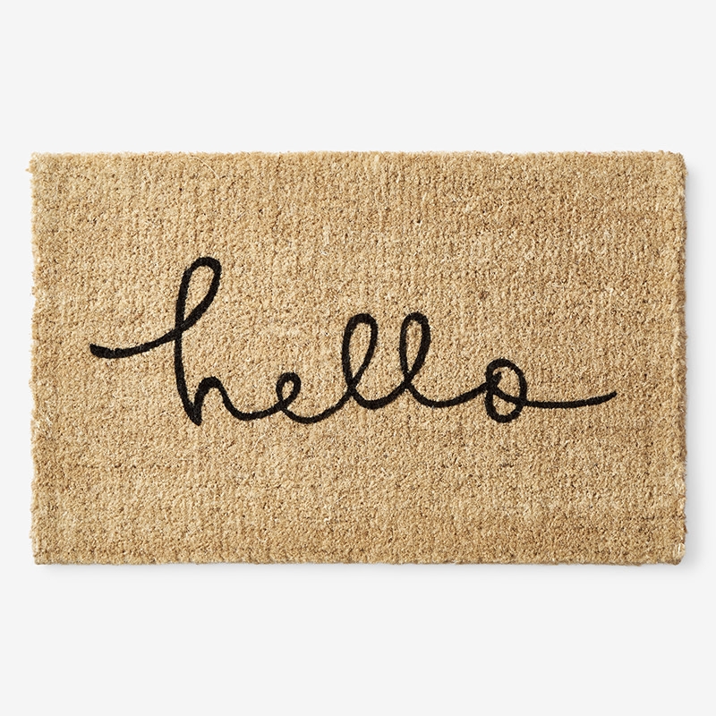 Doormat, Natural Coir, Cursive Hello, Minimalist Porch Decor, Matte Finish.
