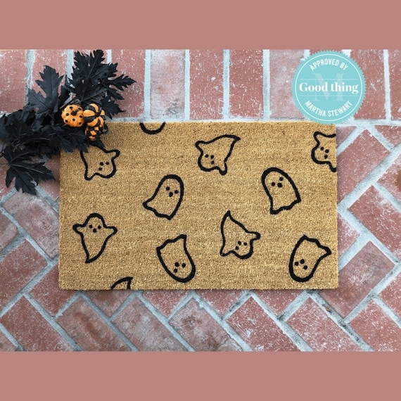 Doormat Natural Coir Ghost Pattern Woven Texture Halloween Welcome Mat