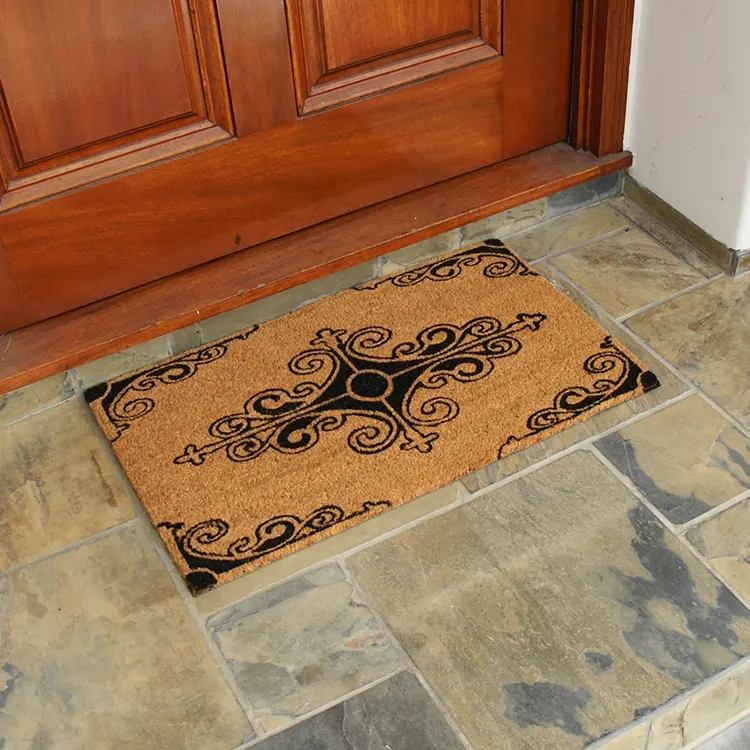 Doormat Natural Coir with Fleur-de-Lis Pattern