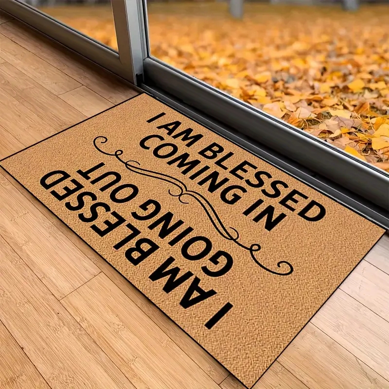Doormat Natural Fiber Look Bidirectional Text Scroll Tan