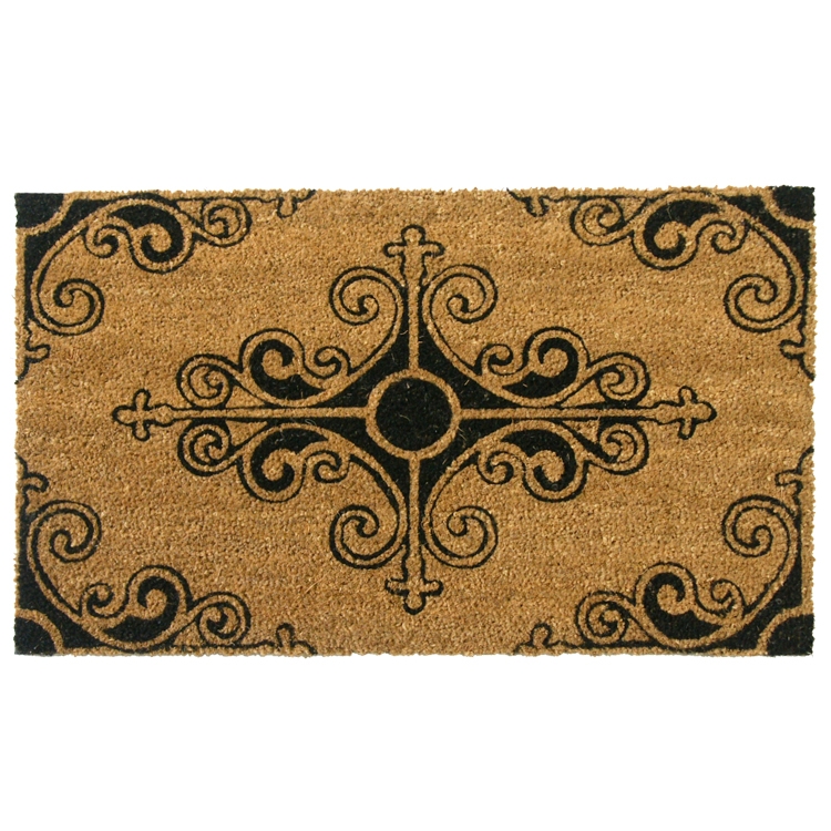 Doormat Natural Fiber Welcome Black Scrollwork Coir