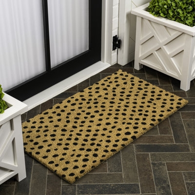 Doormat Natural Tan Black Animal Spot Pattern Coir-Like Farmhouse