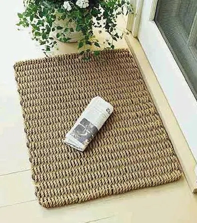 Doormat Natural Tan Braided Rope Construction Woven Texture Coastal