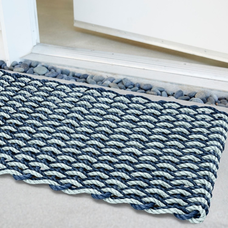 Doormat Nautical Lobster Rope Navy Seafoam Double Weave Rugged