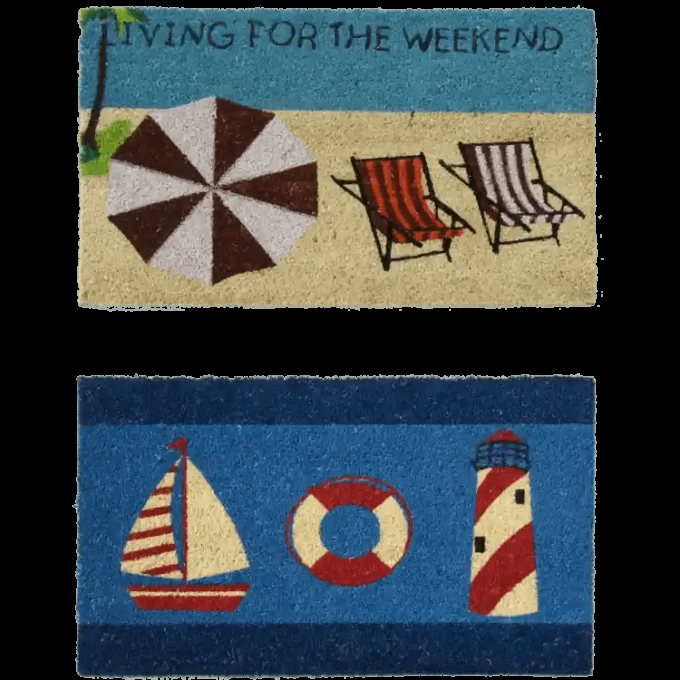 Doormat Nautical Motifs Beach Illustrations Coir Striped Pattern Coastal