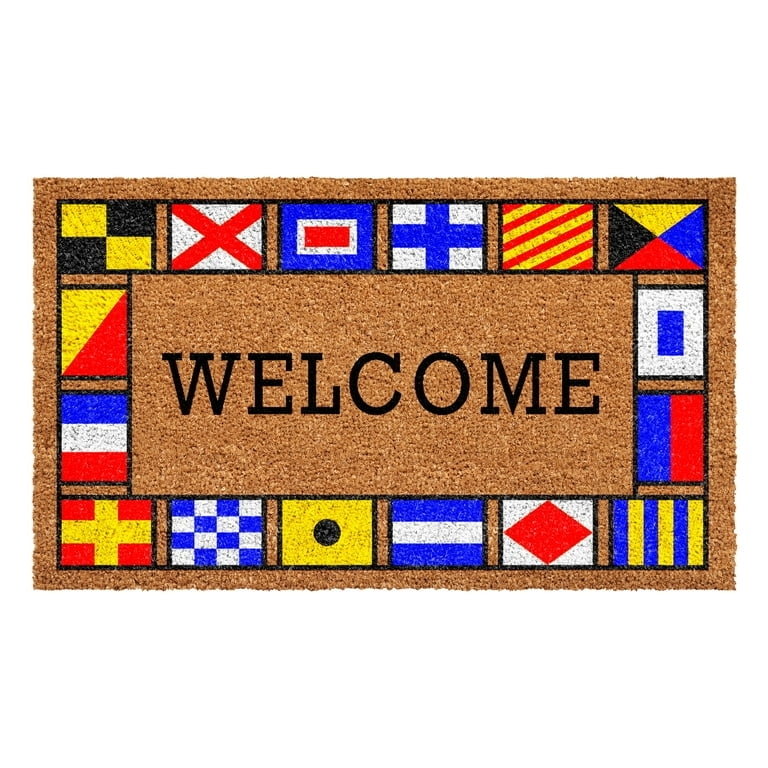 Doormat Nautical Signal Flags Coir-Like Coastal Maritime Welcome Print