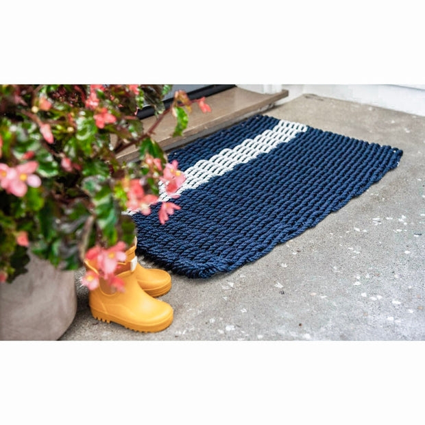 Doormat Navy And Gray Stripe Woven Rope Heavy Duty Outdoor Rug